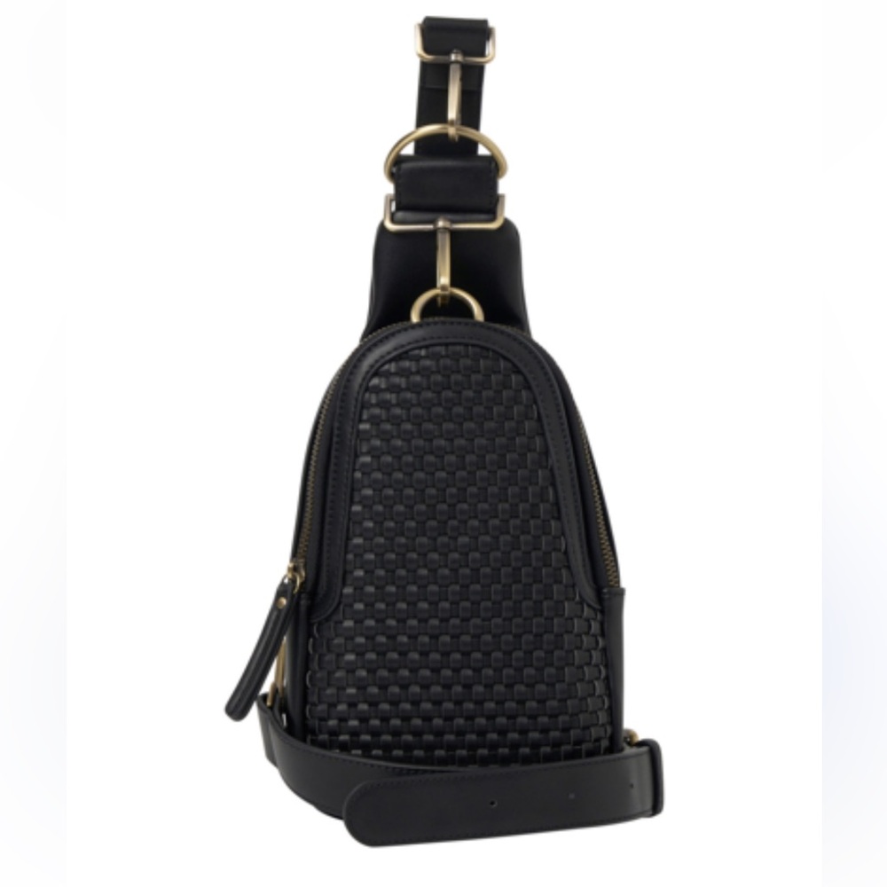 Antik Kraft Black Woven Crossbody Sling Bag with Gold Hardware